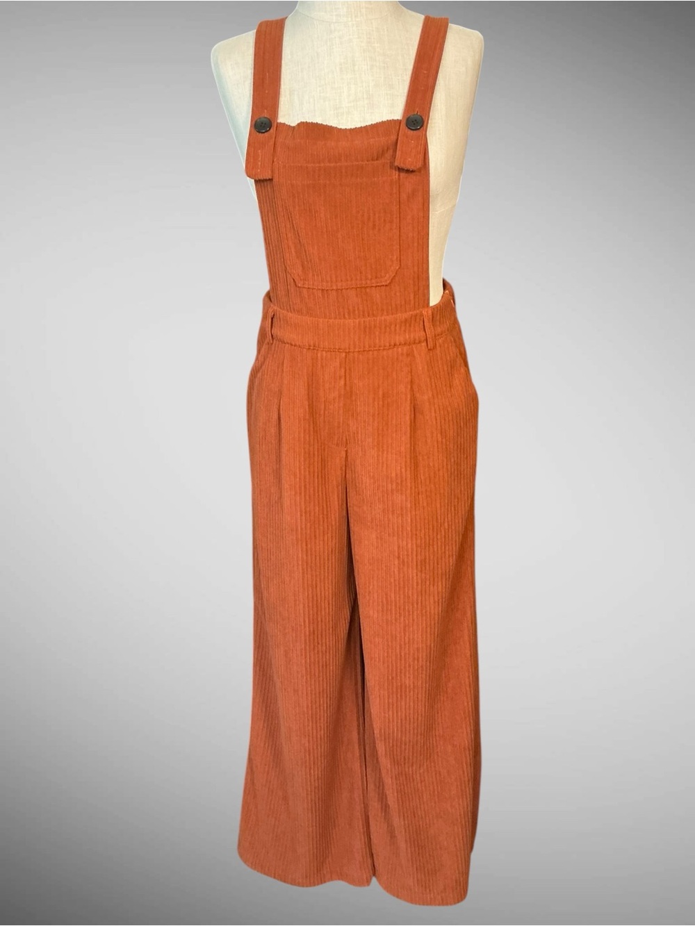 Cider Rust Orange Corduroy Wide Leg Overalls Women’s Medium